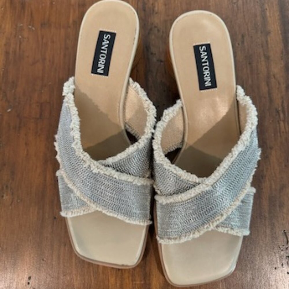Santorini Silver Beaded Sandals With A Small Round Heel